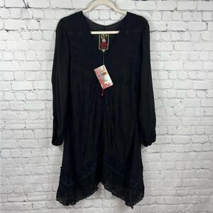 Johnny Was Black Bohemian Embroidered Tunic Dress